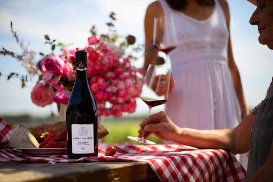 Garden wine tasting of Burgundy in chateau de Pommard