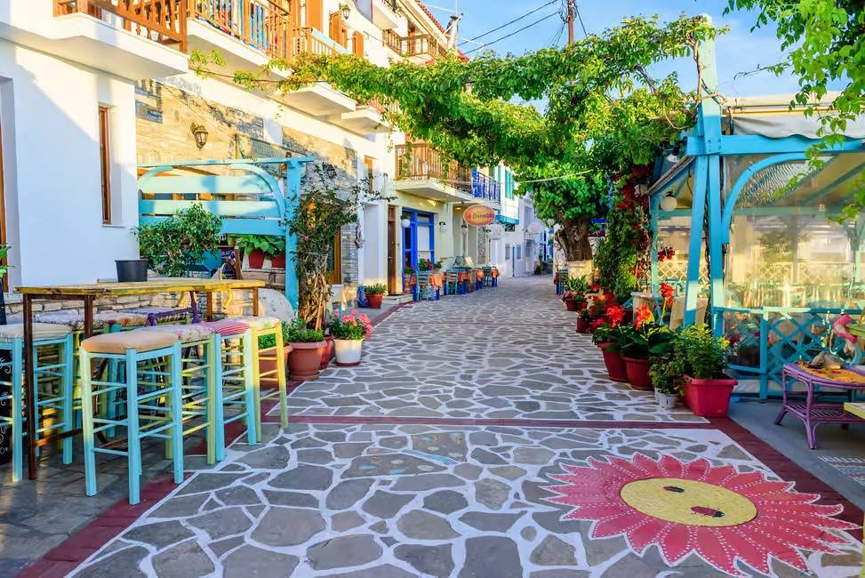 Pretty streets and landscapes of Samos island bus tour