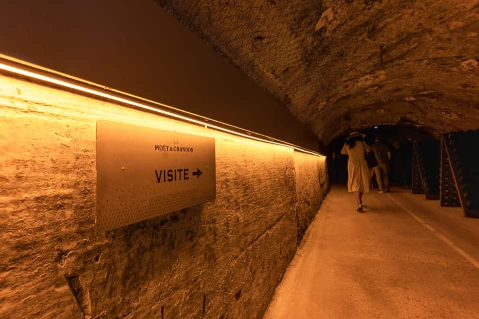 Moet et Chandon cellars visit in Reims, France, during Champagne wine trip and private wine tour from Paris