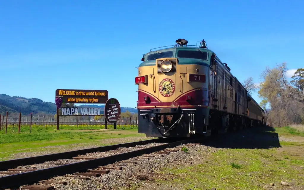 Napa valley wine train, California, passing by vineyards of Napa valley